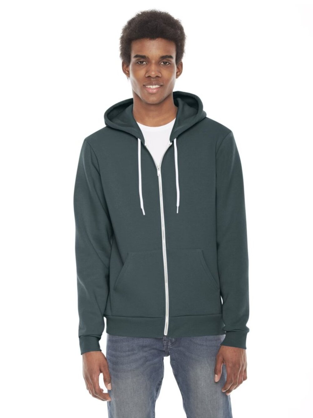 American Apparel Flex Fleece Sherpa Lined Zip Hoodie Hunter Green Unisex M